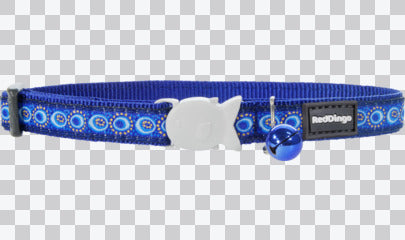 Red Dingo blue cat collar with white fish buckle and blue bell