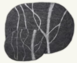 Karma Cat River-Stone cat mats featuring dark grey felt with white branch patterns