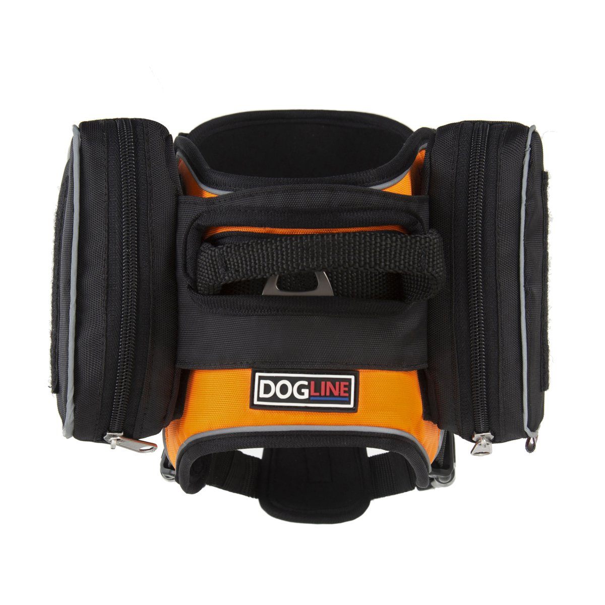 DOGLINE Quest Dog Harness with removable utility saddlebags and built-in waste bag dispenser