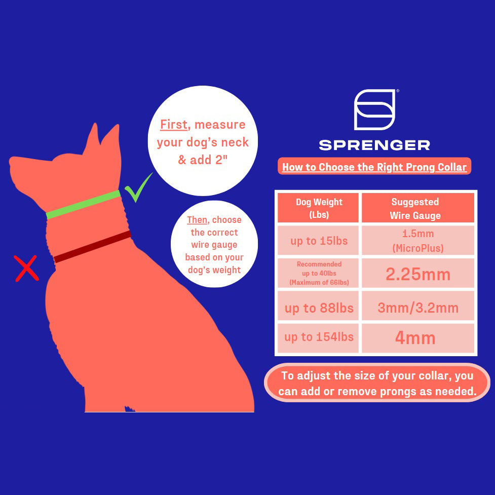 Sprenger prong collar sizing guide for Herm Sprenger ULTRA-PLUS Training Collar