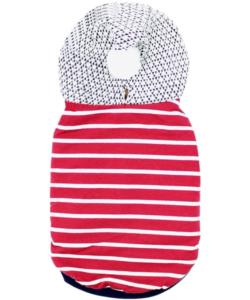 Striped Pom Pom Hoodie - Red