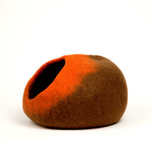 Karma Cat Ombre bed in orange and brown felt