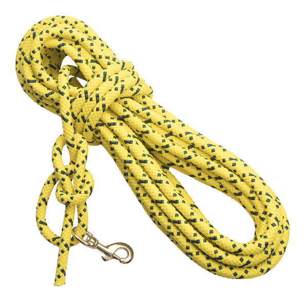 Mendota Pet Super Cord training gear in yellow with black flecks and a metal snap hook