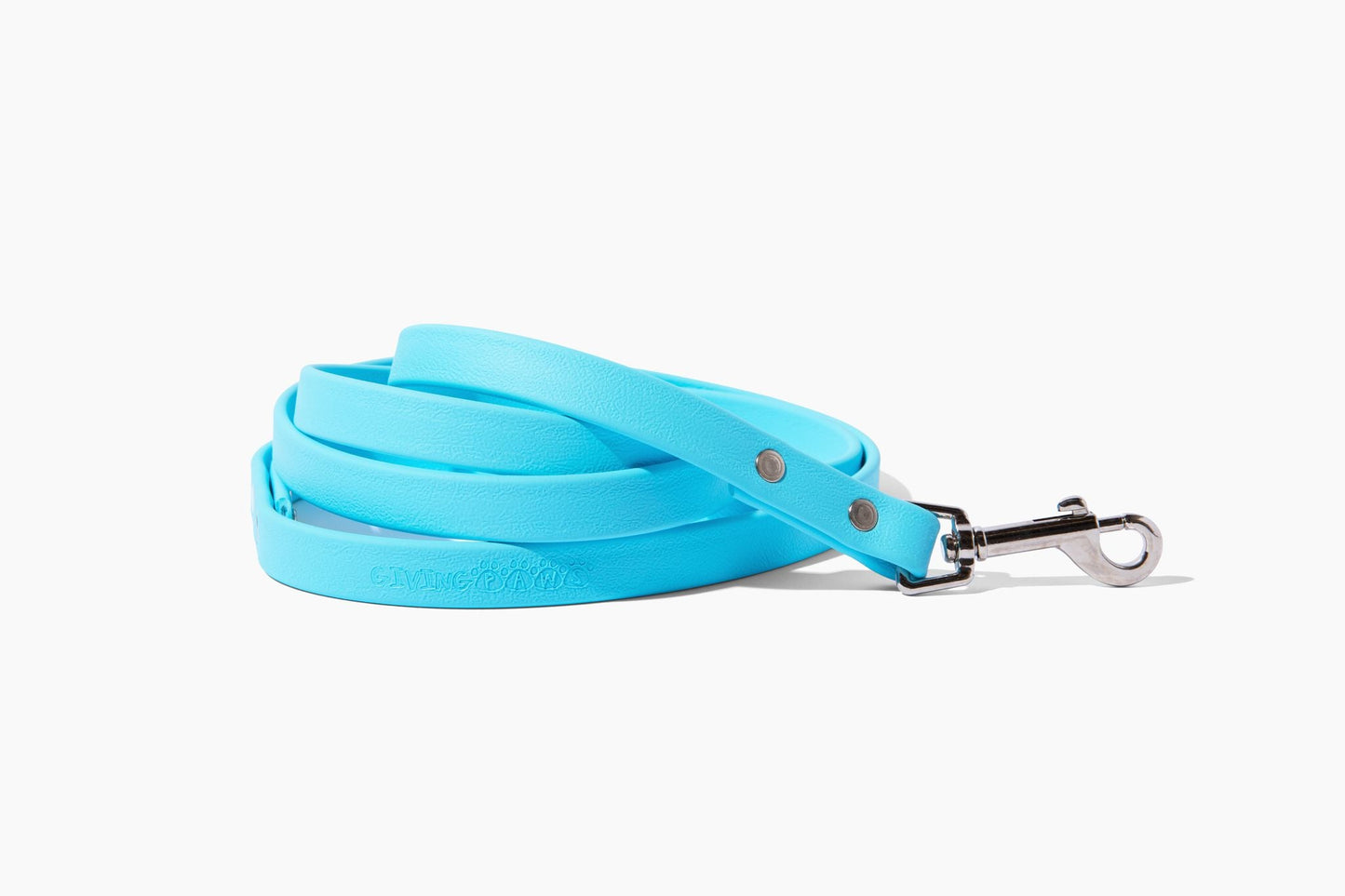 Giving Paws blue dog leash with silver clasp