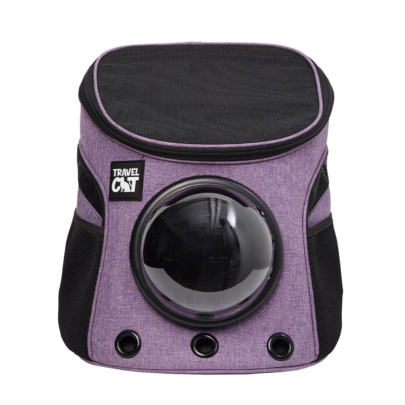 Travel Cat purple cat backpack with a clear bubble window
