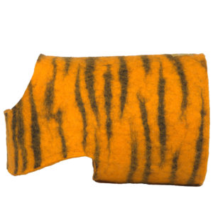 Karma Cat animal print vest in orange and black tiger stripe pattern