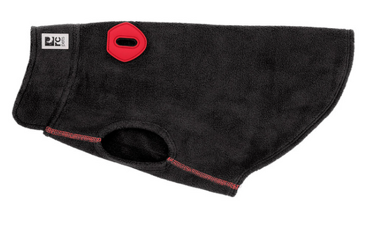 RC Pet Products Baseline Fleece in black with red stitching and a red leash opening