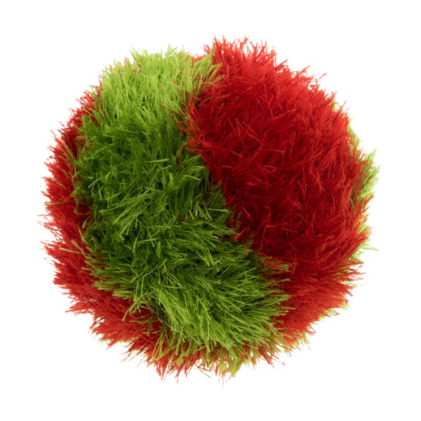 Mendota Pet Oomaloo ChristmasBall pet toy featuring red and green shaggy fabric