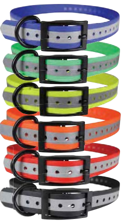 Leather Brothers Cut 2 Fit Collars with reflective strip in blue, green, yellow, orange, red, and black