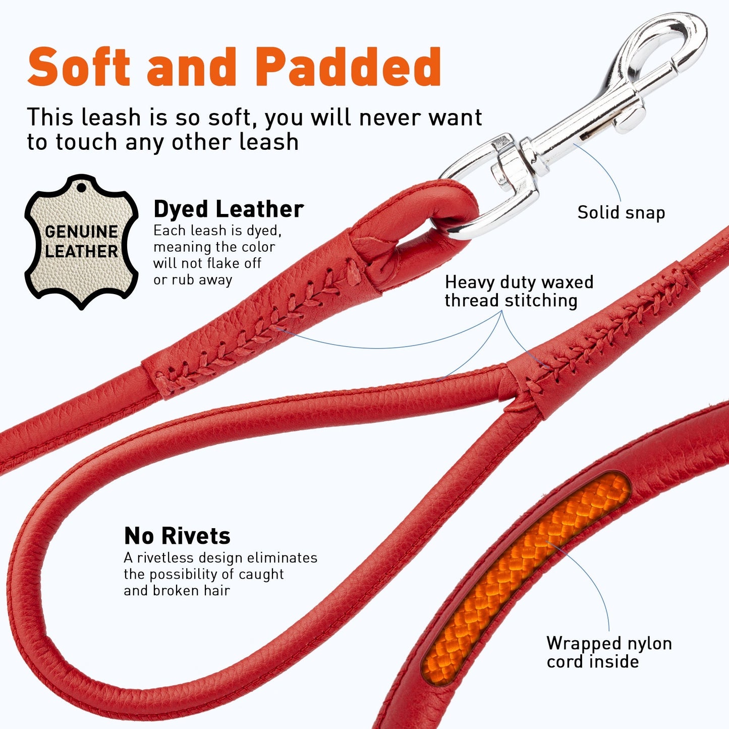 Soft Leather Round Dog Lead
