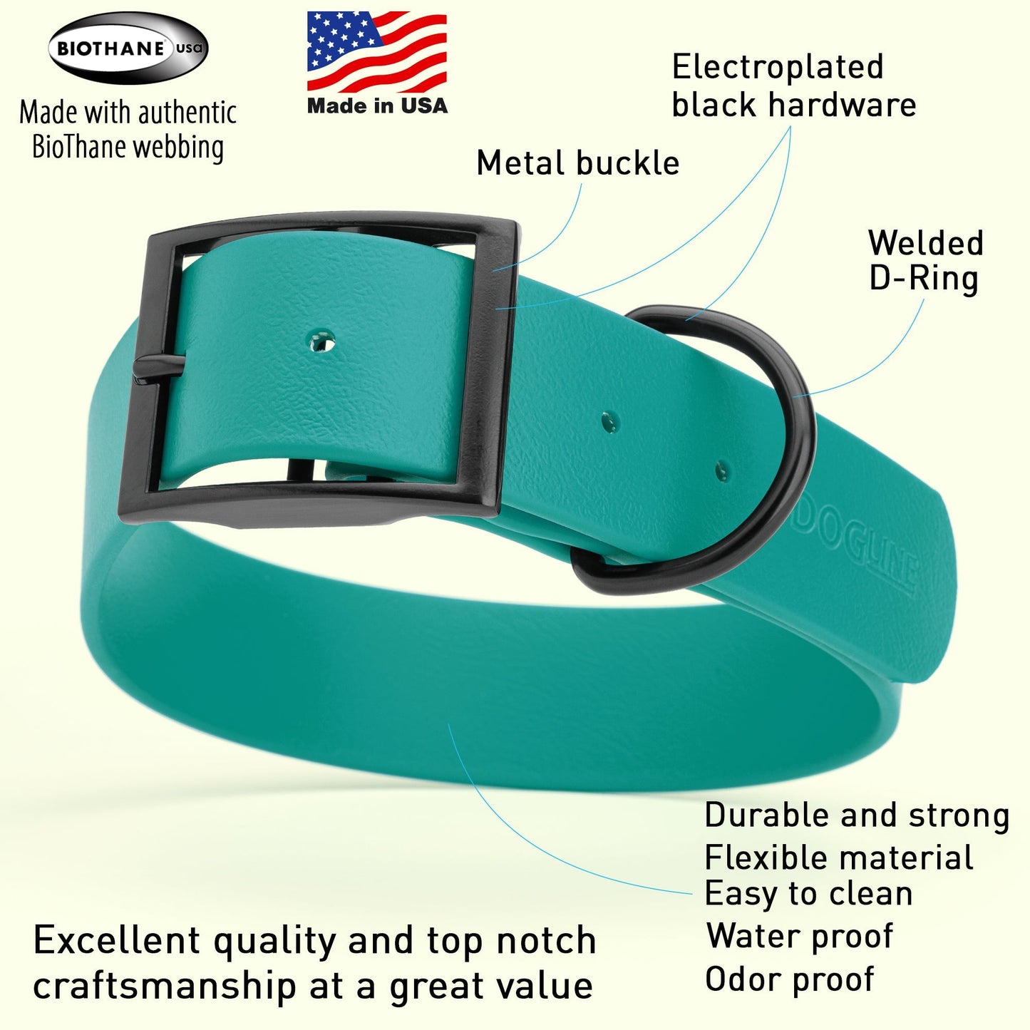 Biothane Waterproof Collar - Wide - XL (20 to 24 inches)