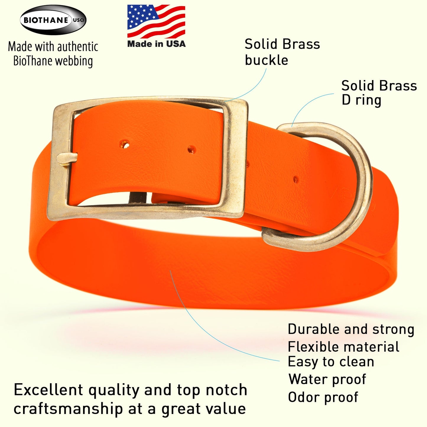 Viper Biothane Waterproof Collar - Brass Hardware - Size L, 1.5 in Wide (16 to 20 inches)