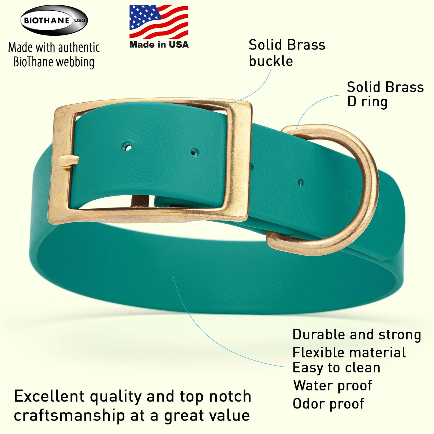 Viper Biothane Waterproof Collar - Brass Hardware - Size XXL, 1.5 in Wide (24 to 28 inches)