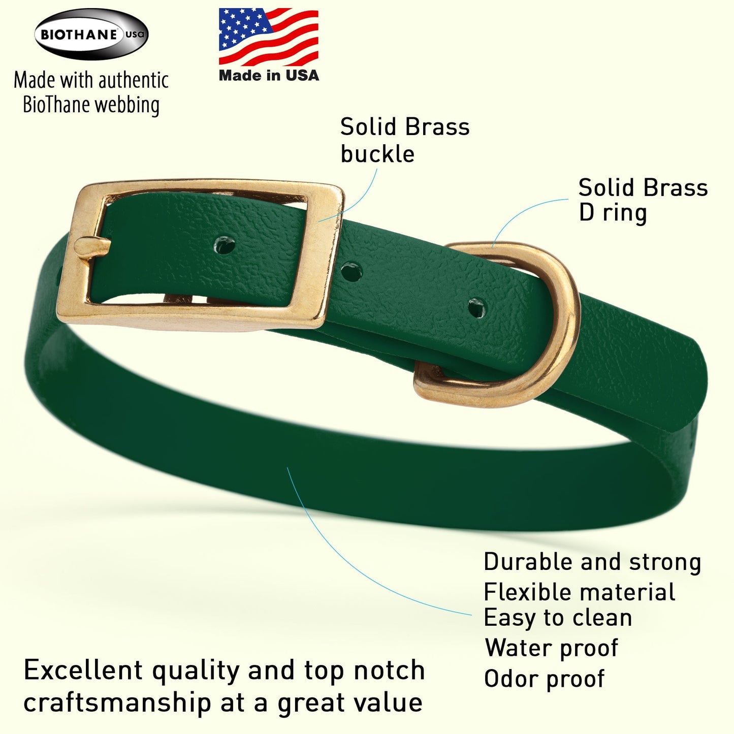 Viper Biothane Waterproof Collar - Brass Hardware - Size S (12 to 15 inches)