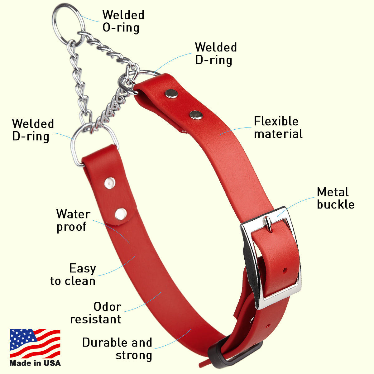Biothane Adjustable Martingale Dog Collar with Metal Buckle