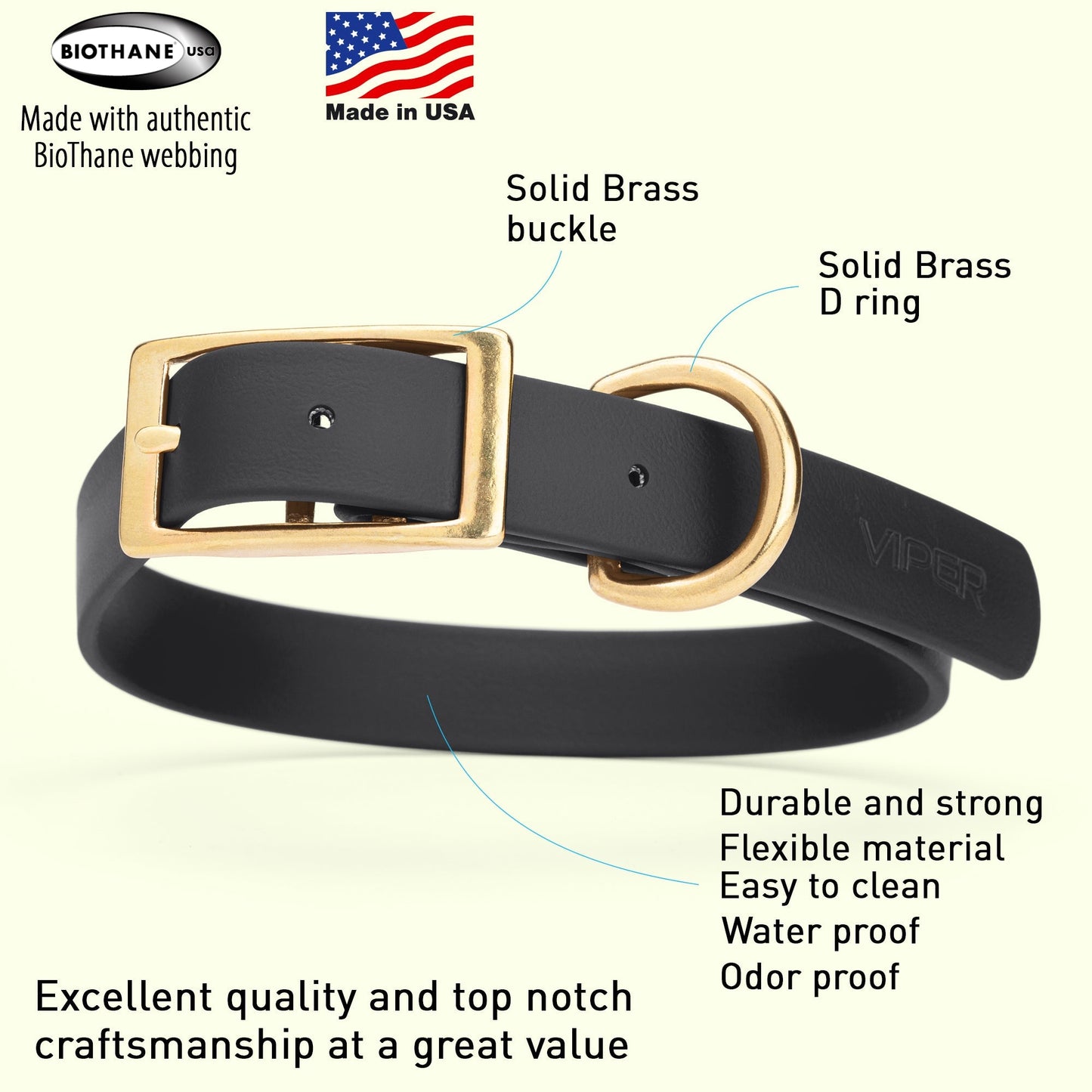 Viper Biothane Waterproof Collar - Brass Hardware - Size XL (22 to 25 inches)