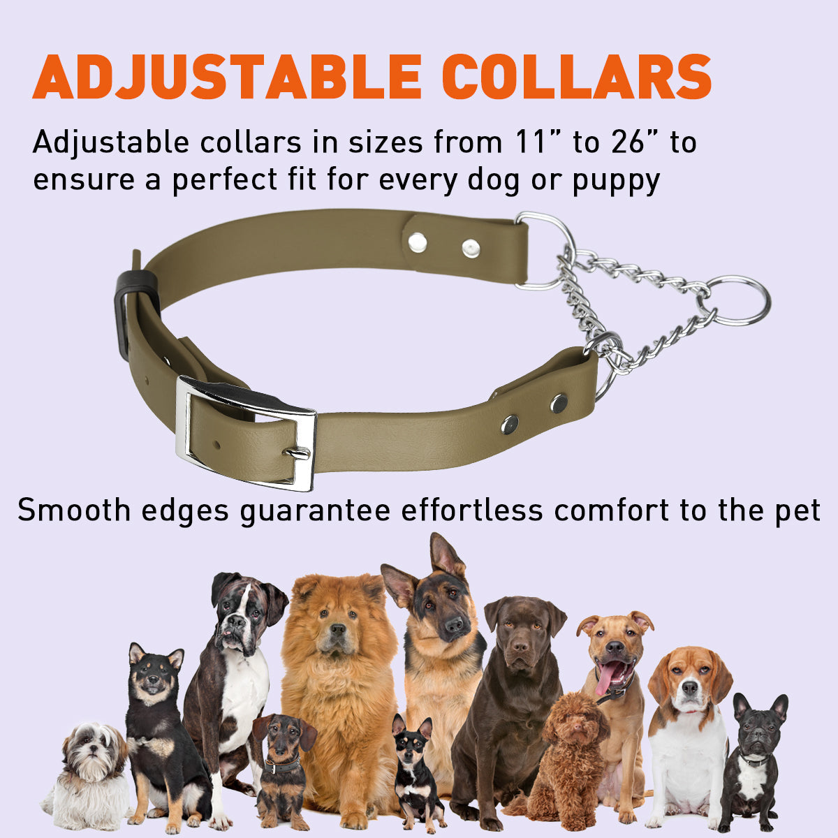 Biothane Adjustable Martingale Dog Collar with Metal Buckle