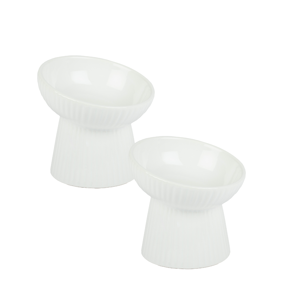 Oscar Fluted Elevated Cat Dish - White