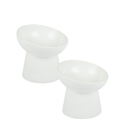 Oscar Fluted Elevated Cat Dish - White