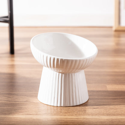 Oscar Fluted Elevated Cat Dish - White