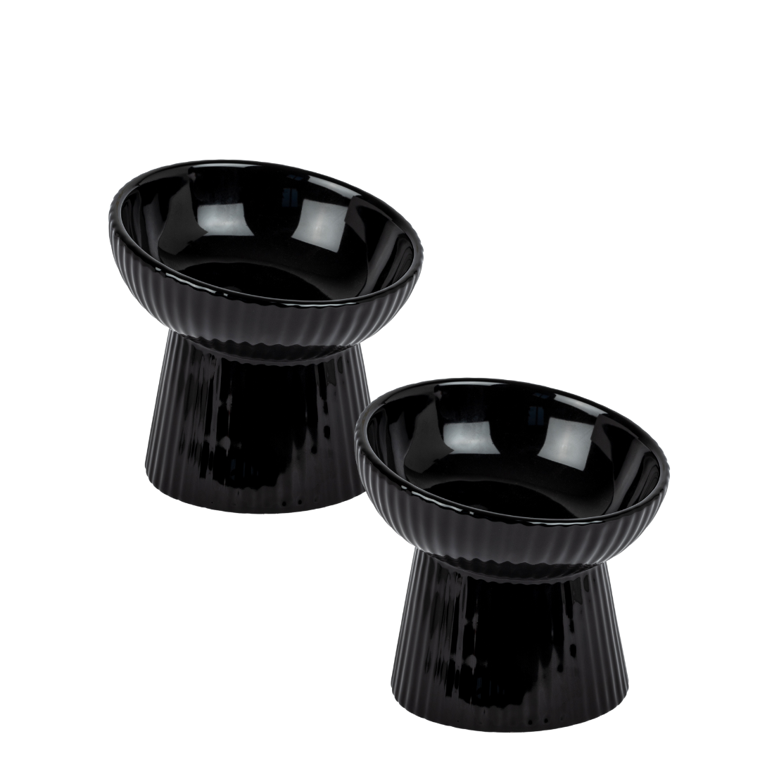 Oscar Fluted Elevated Cat Dish - Black