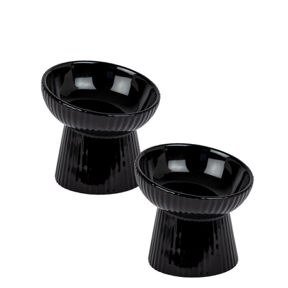 Oscar Fluted Elevated Cat Dish - Black