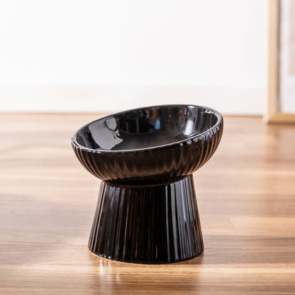 Oscar Fluted Elevated Cat Dish - Black