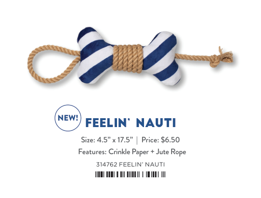FEELING NAUTICAL PLUSH DOG TOY Case of 4