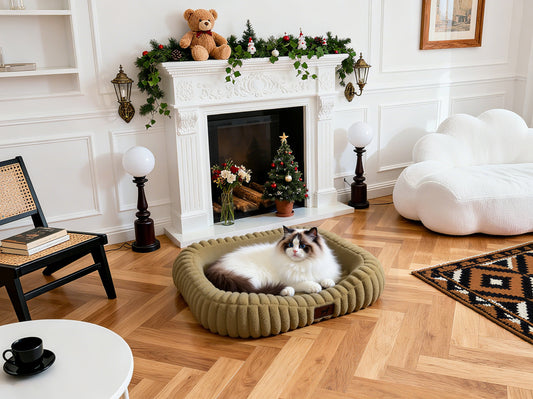 Plush Oval Bolster Pet Bed