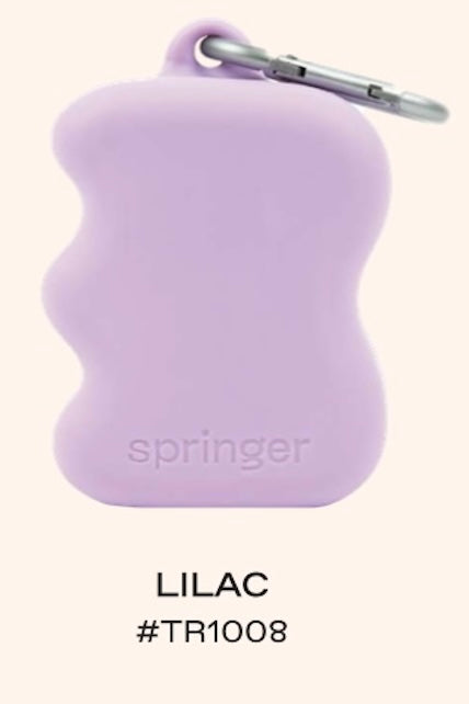 Lilac Springer silicone dog treat dispenser with attached metal carabiner