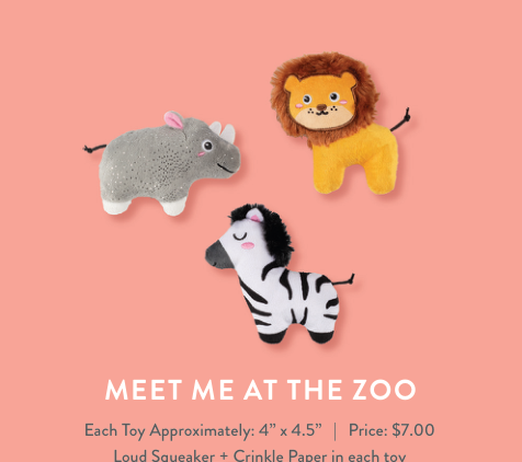 MEET AT THE ZOO 3PCS SMALL DOG TOY Case of 4