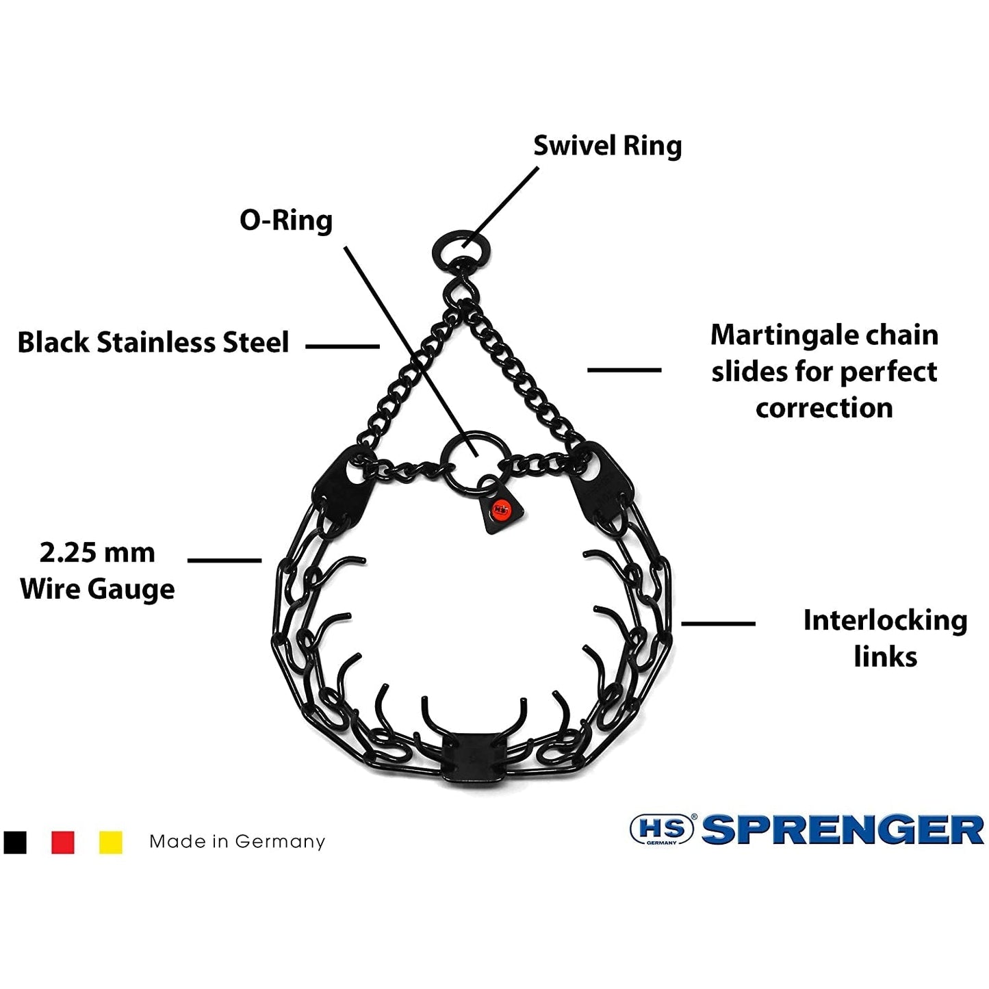 Herm Sprenger Black Stainless Steel Prong Dog Training Collar with Swivel