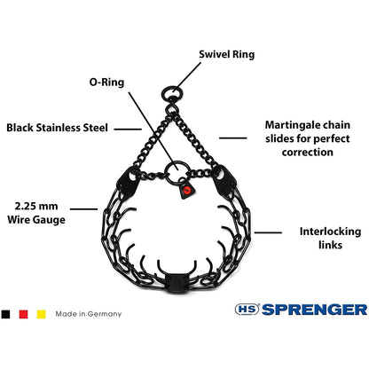 Herm Sprenger Black Stainless Steel Prong Dog Training Collar with Swivel