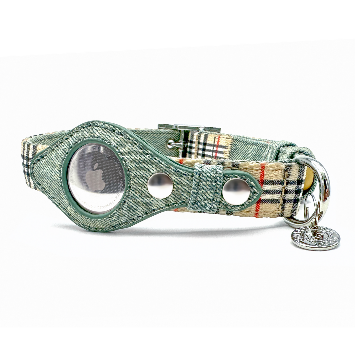 Urban Dog Stars Airtag Collar - Beige Plaid & Denim