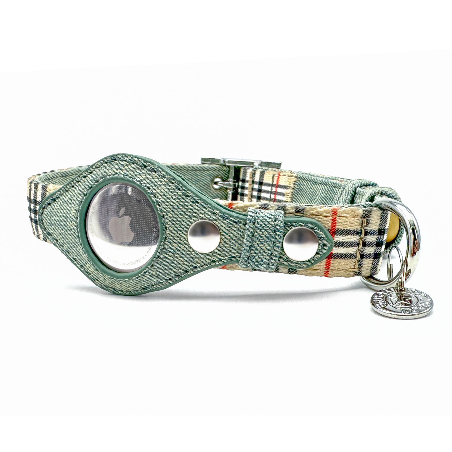 Urban Dog Stars Airtag Collar - Beige Plaid & Denim
