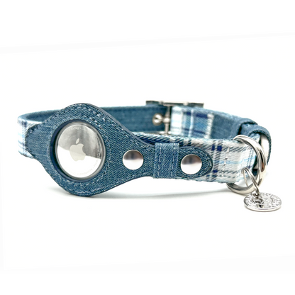 Urban Dog Stars Airtag Collar - Blue Plaid & Denim