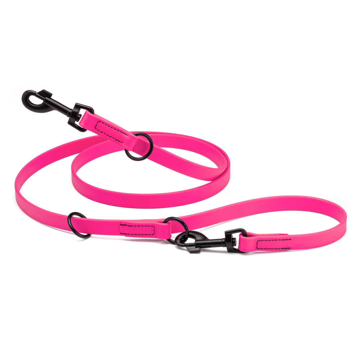 Biothane Adjustable Multi-Purpose Dog Leash with Black Hardware, 7FT