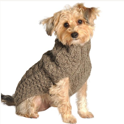 Chilly Dog Cable Knits Grey Cable sweater on a small terrier mix dog