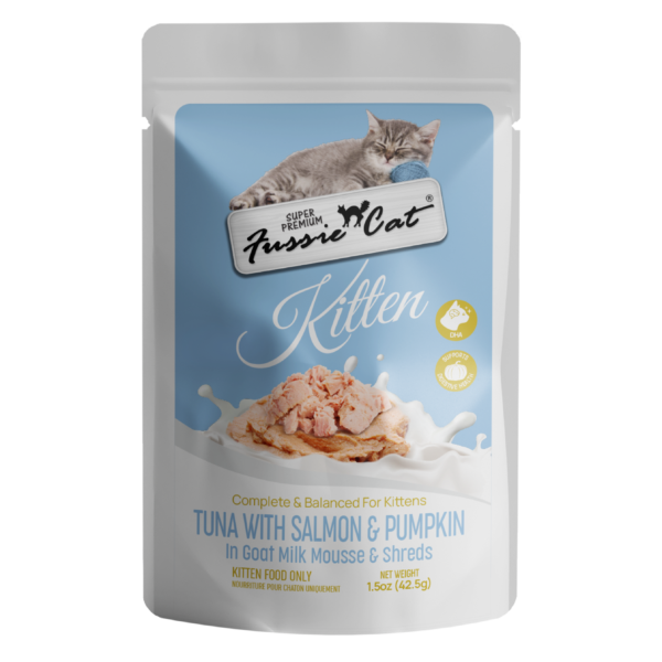 Fussie Cat Kitten Tuna/Salmon Pumpkin Mousse Shreds Pouch