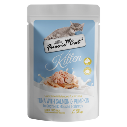 Fussie Cat Kitten Tuna/Salmon Pumpkin Mousse Shreds Pouch