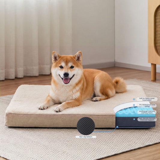 Cooling Gel Memory Foam Dog Bed - Beige - Main