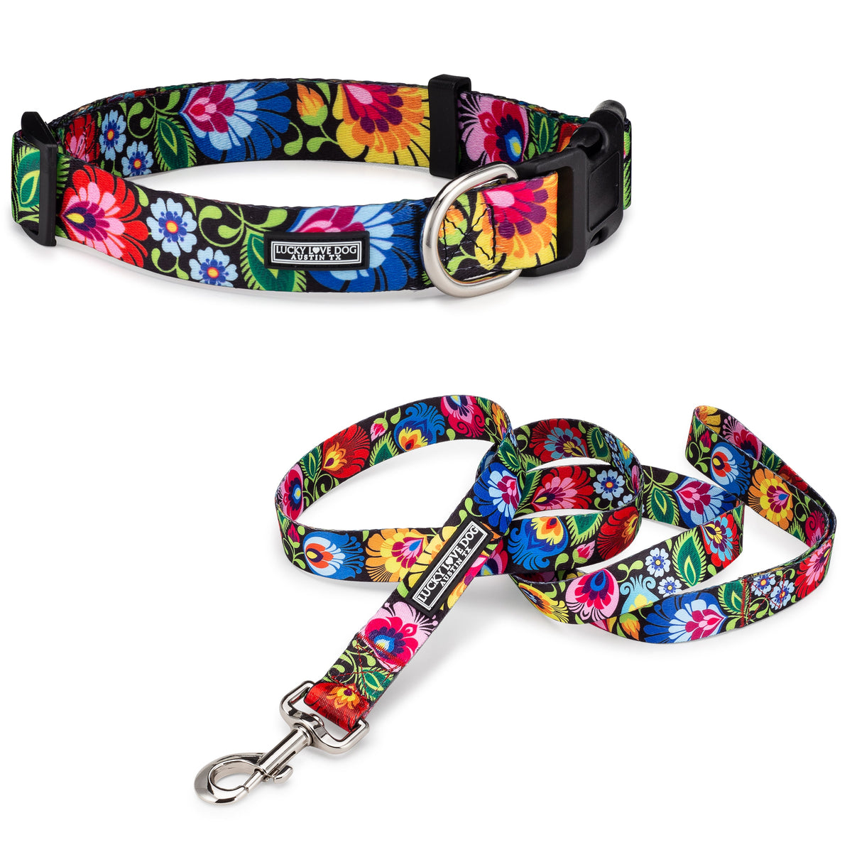 Lucky Love Dog 4-Pattern Collar + Leash Starter Bundle