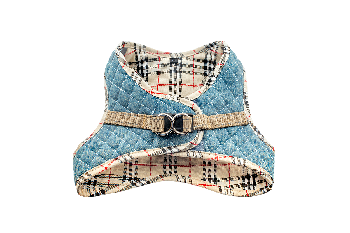 Urban Dog Stars Step-In Denim Harness - Beige Plaid