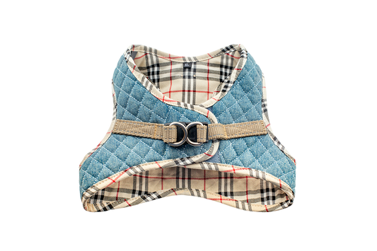 Urban Dog Stars Step-In Denim Harness - Beige Plaid