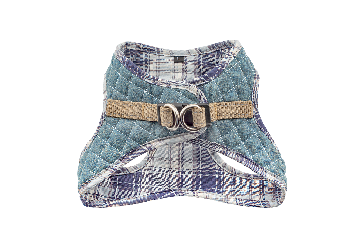 Urban Dog Stars Step-In Denim Harness - Blue Plaid