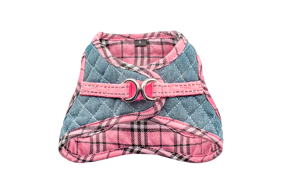 Urban Dog Stars Step-In Denim Harness - Pink Plaid