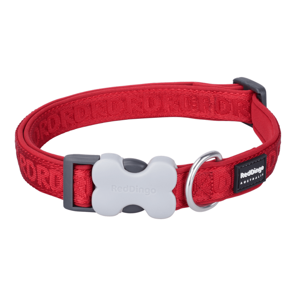 Padded Dog Collar Embossed Red
