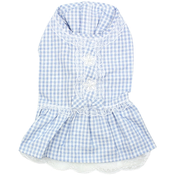 Gingham Countryside Lace Dress - Blue