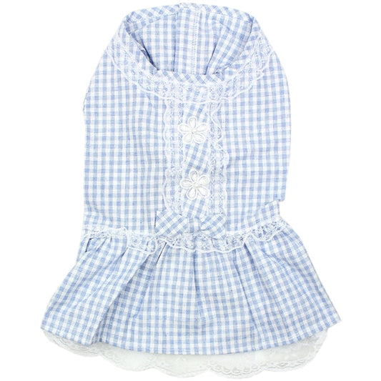 Gingham Countryside Lace Dress - Blue