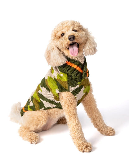 Chilly Dog Camo Sweater on a light colored poodle